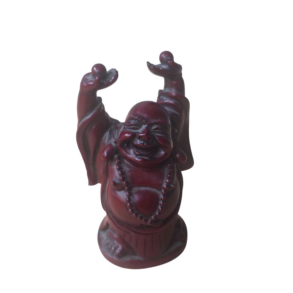 Laughing Buddha Hotei Figurine Success Prosperity Red Resin Statue 5 Inch